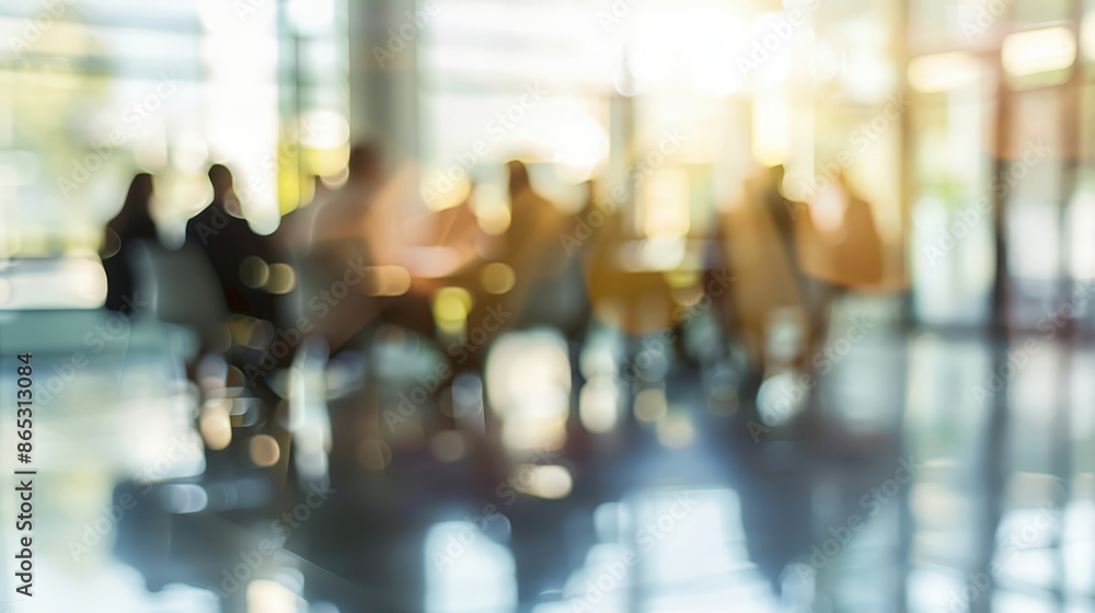 Blur of People in Modern Office Environment with Bright Sunlight Blur of People in Modern Office Environment with Bright Sunlight