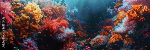 A vibrant coral reef with a variety of colorful corals. Colorful coral reef of the underwater world