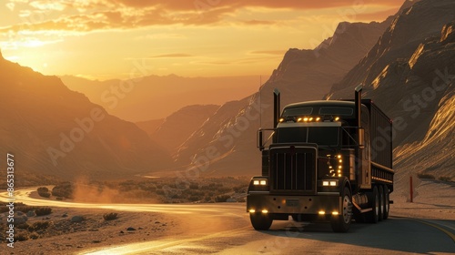 Rural Road Trip: Teal Trailer Truck Journey