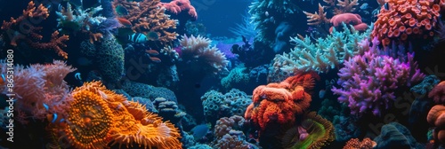 A vibrant coral reef with a variety of colorful corals. Colorful coral reef of the underwater world