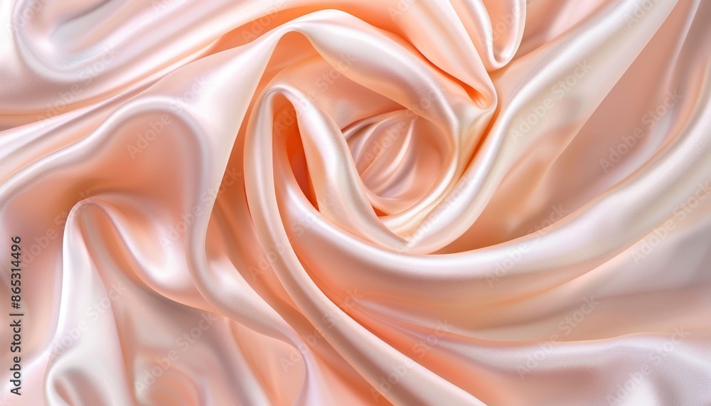 Obraz premium Pale coral rose silk satin Smooth fabric Peach pink color Elegant luxury background Shimmer shiny glow Soft folds Drapery Romance Valentine Wedding Web banner P