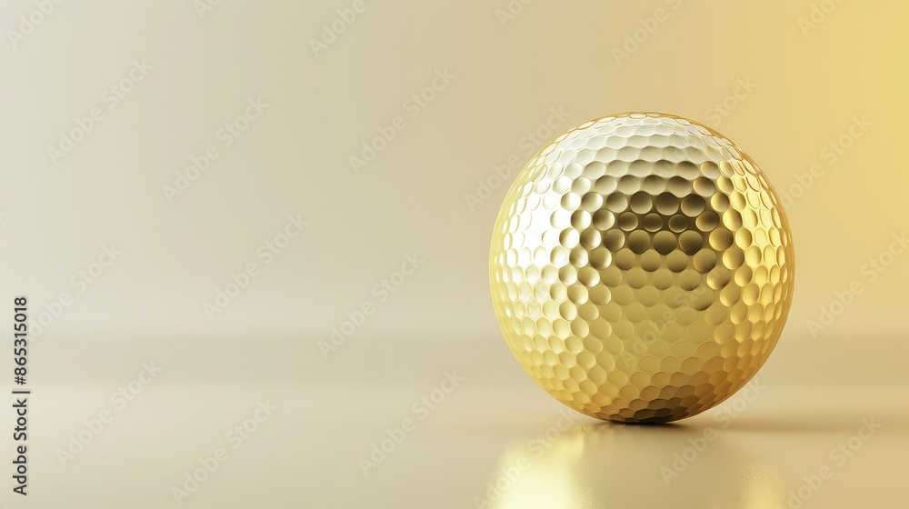 beautiful rendering of a gold golf ball on a reflective surface. beautiful rendering of a gold golf ball on a reflective surface.