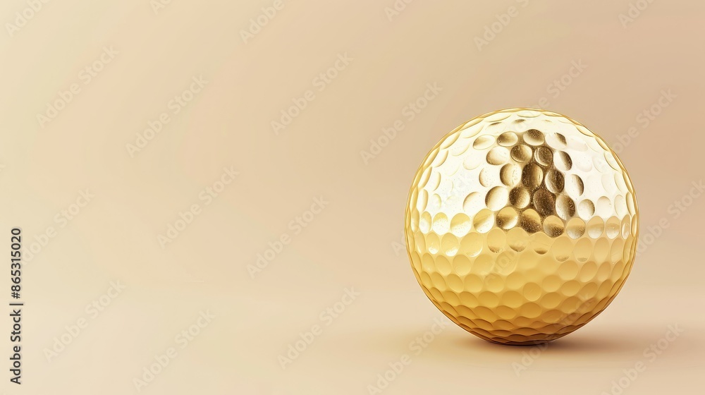 A gold golf ball on a beige background. A gold golf ball on a beige background.