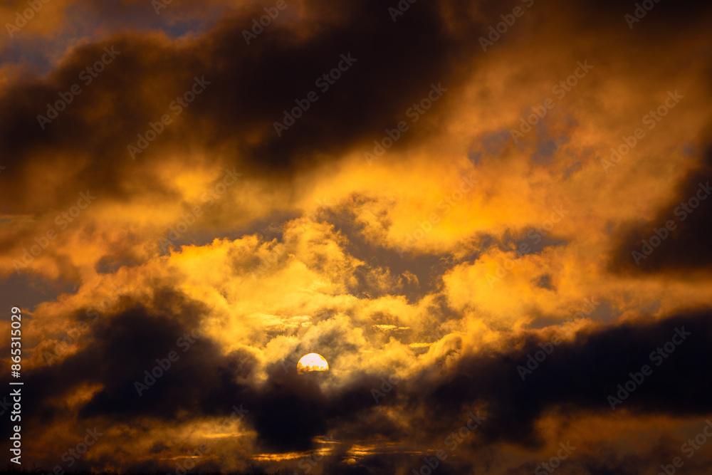 Obraz premium A beautiful minimalist landscape with colorful sunrise skies. Bright summer scenery of rural Latvia, Northern Europe.