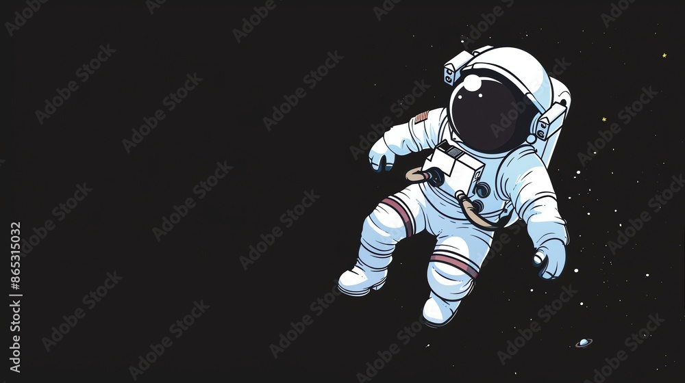 A cartoon astronaut floats in space against a black background with stars. A cartoon astronaut floats in space against a black background with stars.