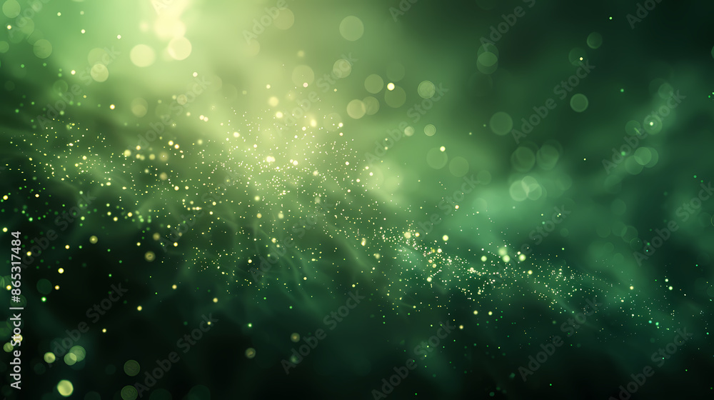 Abstract green light bokeh background with floating particles creating a cosmic and mystical atmosphere. Abstract green light bokeh background with floating particles creating a cosmic and mystical atmosphere.