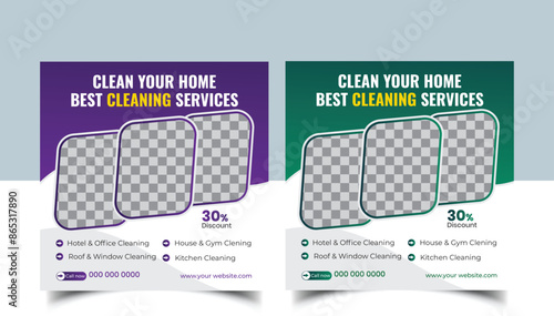 Cleaning service social media post banner template. Home Cleaning social media post banner. office, home and hotel cleaning social media post banner. Cleaning service marketing post banner.