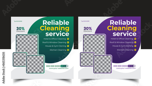 Cleaning service social media post banner template. Home Cleaning social media post banner. office, home and hotel cleaning social media post banner. Cleaning service marketing post banner.