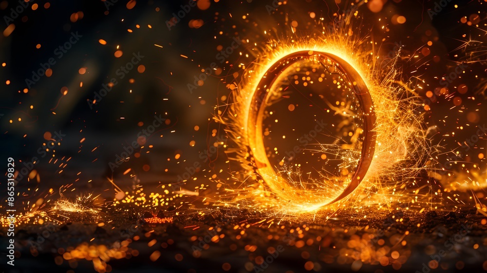A ring of sparks and light surround the camera, with an orange glow emanating from it. creates a dramatic atmosphere and emphasizes details such as metal melting and heat. A ring of sparks and light surround the camera, with an orange glow emanating from it. creates a dramatic atmosphere and emphasizes details such as metal melting and heat.