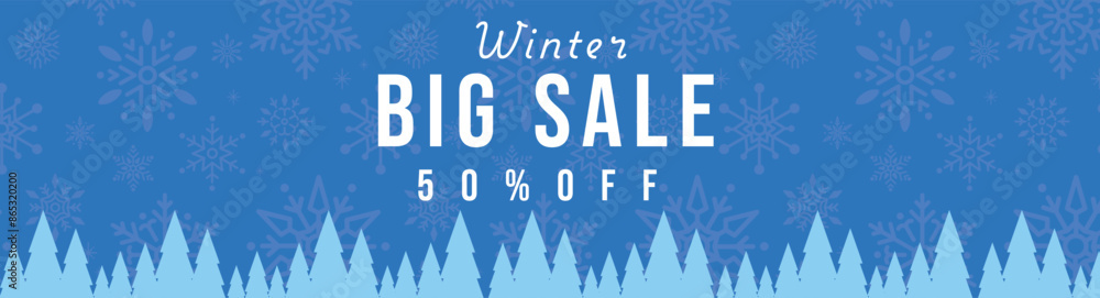 Winter sale banner template with snow flakes and forest, sale design Vector illustration Winter sale banner template with snow flakes and forest, sale design Vector illustration