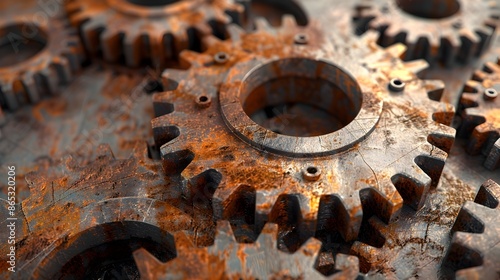 Rusty Gears with One New Shiny Gear Representing Business Upgrades and Innovation