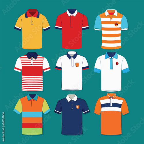 Men's slim-fitting polo shirts. A Lot of different polo-collar variants. Vector illustration. Fully editable handmade mesh.Vector illustration of women polo shirt template. Ai generate