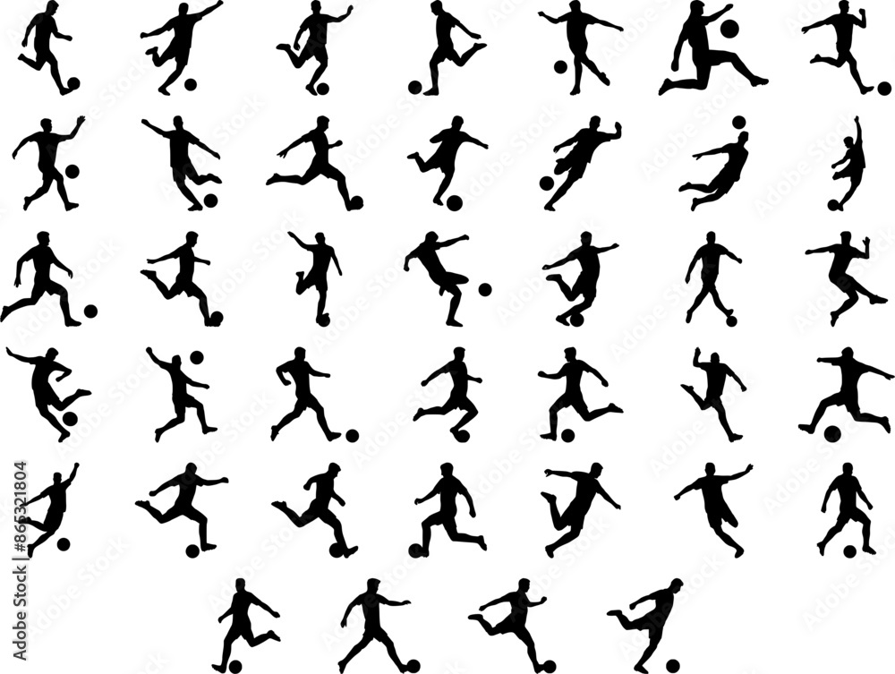 Naklejka premium Set of illustration Soccer Player Silhouette. Football player