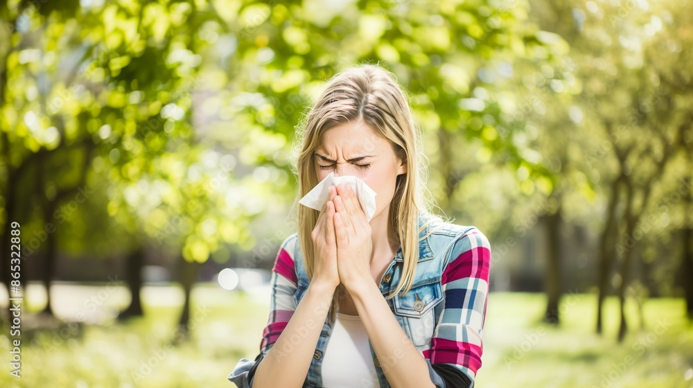 Young woman sneezing and blowing nose with tissue paper,unease due to flu or allergic reaction. Young woman sneezing and blowing nose with tissue paper,unease due to flu or allergic reaction.