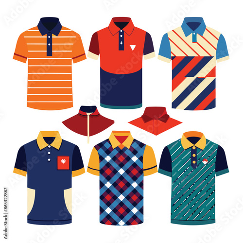 Men's slim-fitting polo shirts. A Lot of different polo-collar variants. Vector illustration. Fully editable handmade mesh.Vector illustration of women polo shirt template. Ai generate