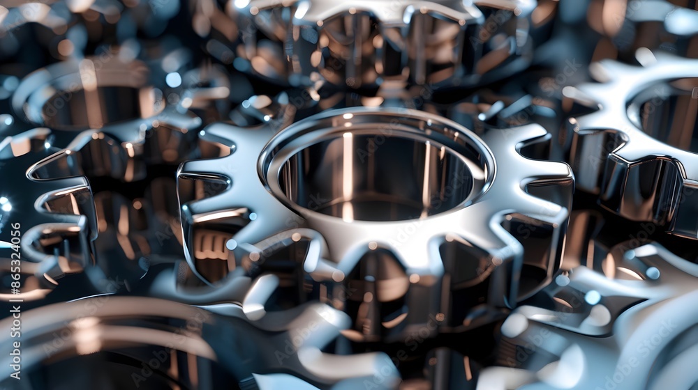 Polished Chrome 3D Gears in Seamless Metallic Pattern Symbolizing Efficient Business Polished Chrome 3D Gears in Seamless Metallic Pattern Symbolizing Efficient Business