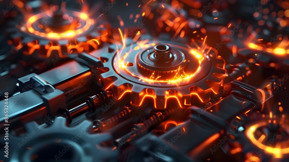 Vibrant 3D Gears with Electric Sparks Symbolizing Energy and Innovation in Business Vibrant 3D Gears with Electric Sparks Symbolizing Energy and Innovation in Business