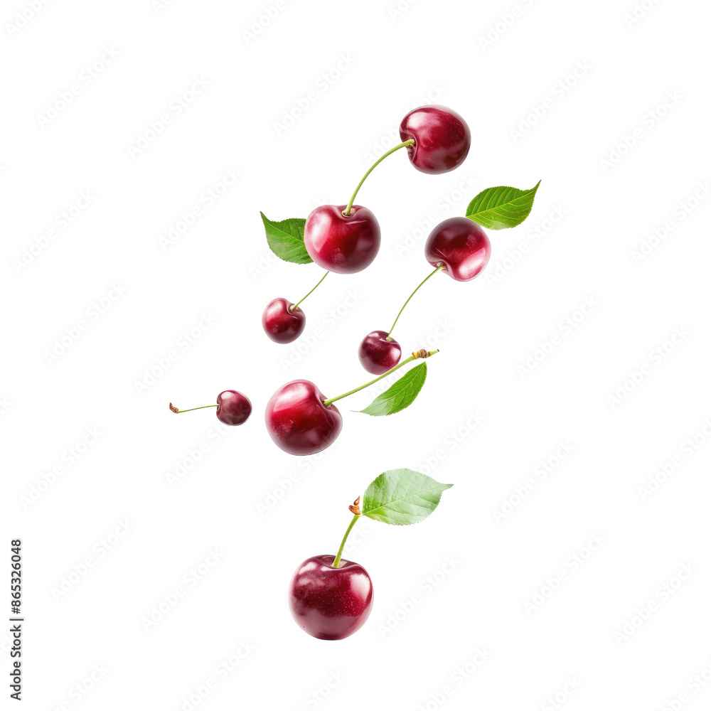 Falling cherry, isolated on white background, full depth of field Falling cherry, isolated on white background, full depth of field