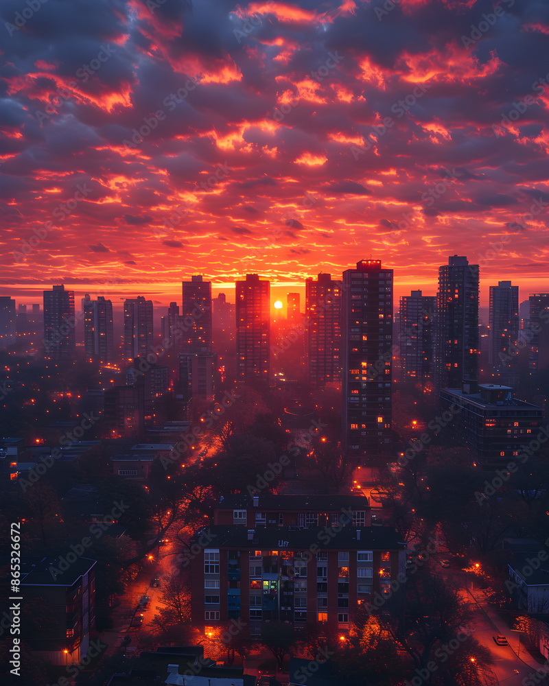 Cityscape with big sky, dramatic back lighting, clean sky, bright, sunrise. Cityscape with big sky, dramatic back lighting, clean sky, bright, sunrise.