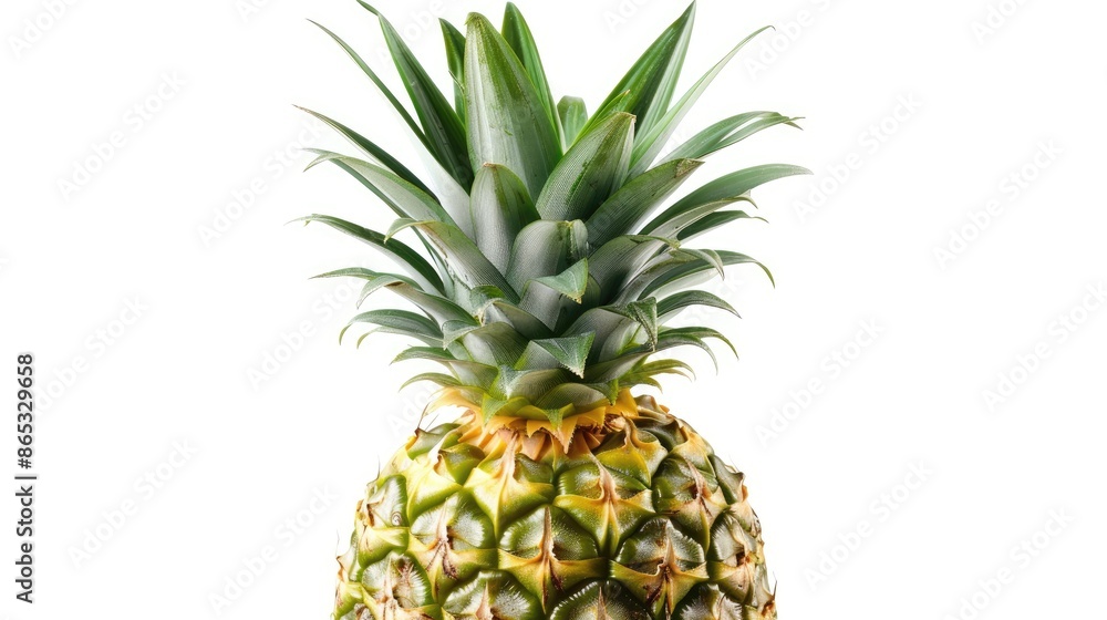 Close-up of a succulent pineapple isolated on a white background, its intricate patterns and vibrant hues drawing the eye Close-up of a succulent pineapple isolated on a white background, its intricate patterns and vibrant hues drawing the eye