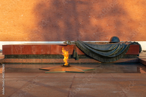 MOSCOW. Fallen for the Motherland. Eternal flame on the grave of the Unknown Soldier at the Kremlin Wall in the Alexander Garden photo