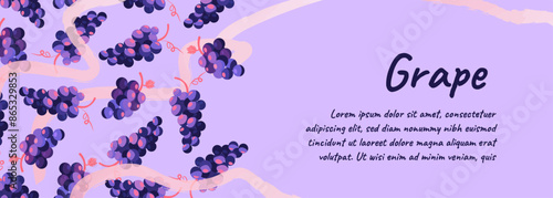 Fruit horizontal web sale banner. Abstract grapes on elegant decorative background. Vector illustration for header website, card or coupon, price tags