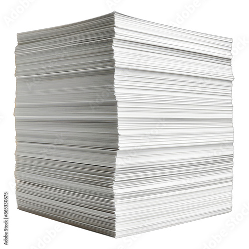ream of white paper, stack of blank sheets isolated on transparent background