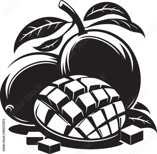 mango Fruits vector silhouette black color white background 