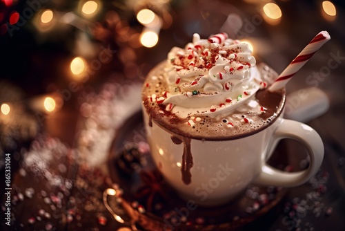 Hot Chocolate with Whipped Cream and Candy Cane