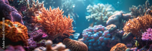 A vibrant coral reef with a variety of colorful corals. Colorful coral reef of the underwater world