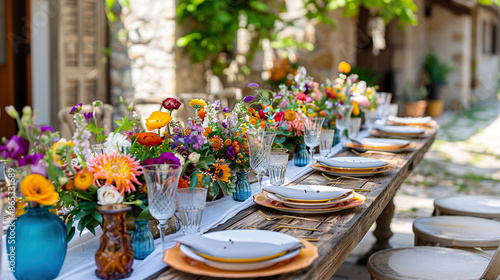Table set with flowers