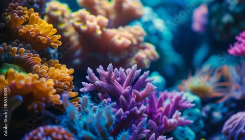A vibrant coral reef with a variety of colorful corals. Colorful coral reef of the underwater world