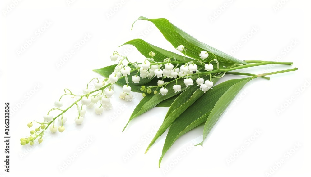 Obraz premium White background with lilies of the valley