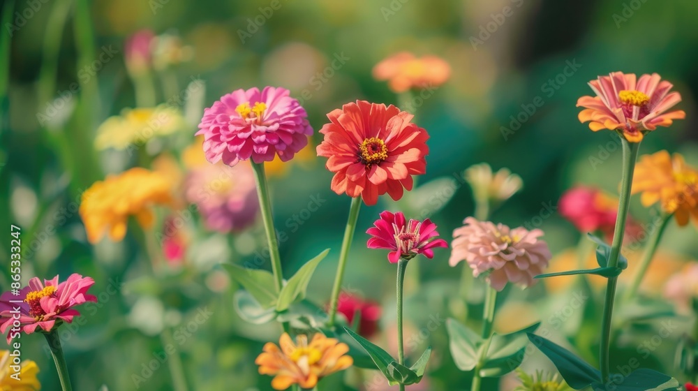 Zinnia flowers in the daylight of the spring Zinnia flowers in the daylight of the spring