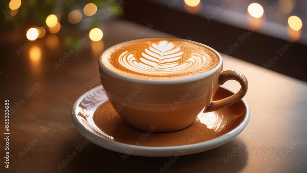 Take a photo of a perfectly crafted coffee or latte with latte art on top Take a photo of a perfectly crafted coffee or latte with latte art on top