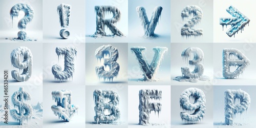 Ice and Snow Lettering Typeface. AI generated illustration