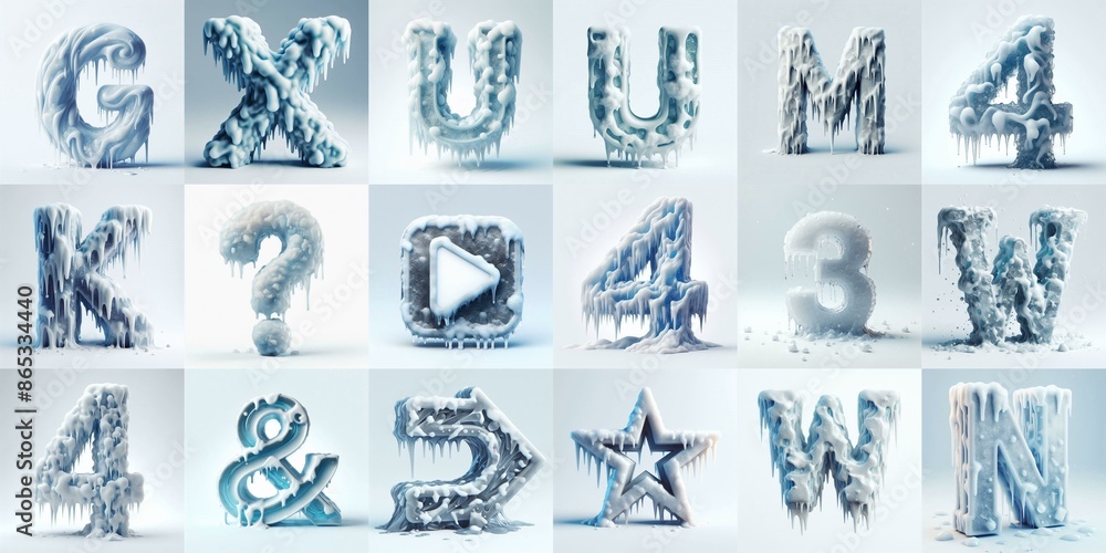 Fototapeta premium Ice and Snow Lettering Typeface. AI generated illustration