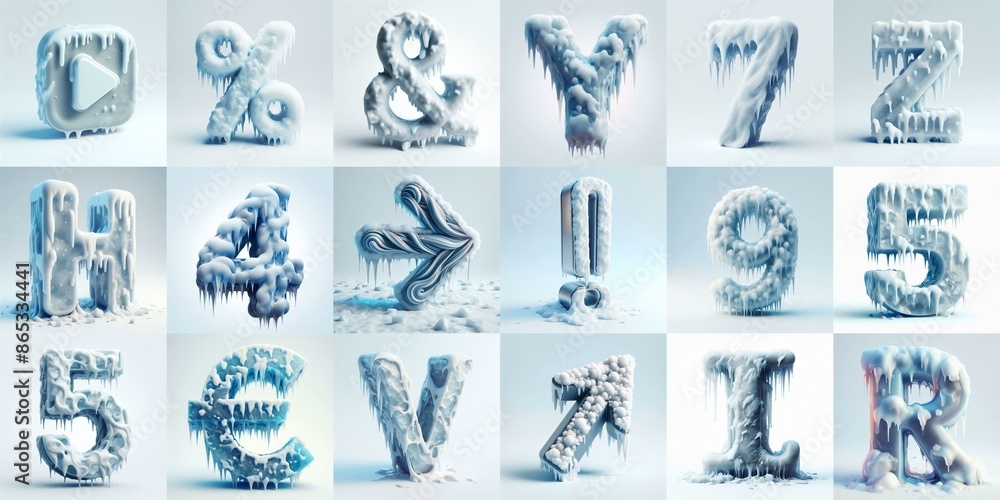 Fototapeta premium Ice and Snow Lettering Typeface. AI generated illustration