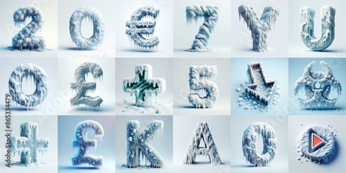 Ice and Snow Lettering Typeface. AI generated illustration