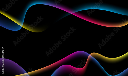 Abstract colorful neon background with shining wires. Magic empty space. wavy soft lines.