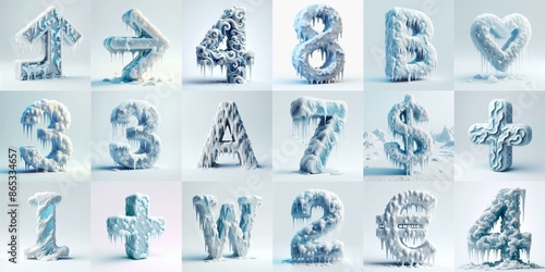 Ice and Snow Lettering Typeface. AI generated illustration