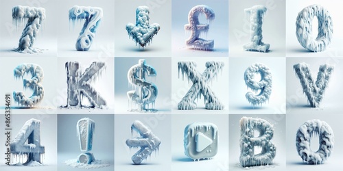 Ice and Snow Lettering Typeface. AI generated illustration