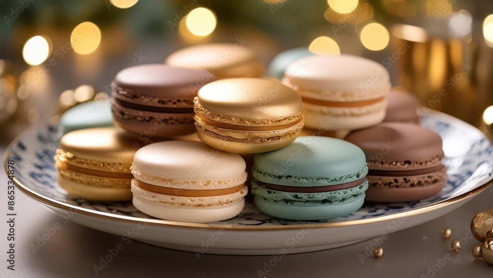 Capture the elegance of French macarons arranged neatly on a plate Capture the elegance of French macarons arranged neatly on a plate