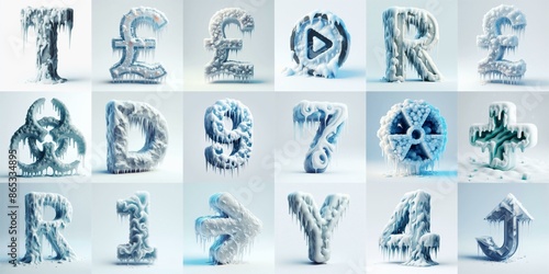 Ice and Snow Lettering Typeface. AI generated illustration