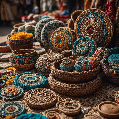 Photograph the intricate details of handmade crafts at a local market.