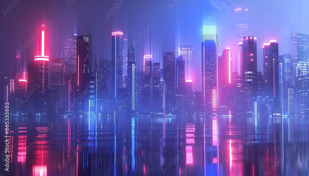 A futuristic cityscape with sleek skyscrapers and neon lights in the backdrop A futuristic cityscape with sleek skyscrapers and neon lights in the backdrop