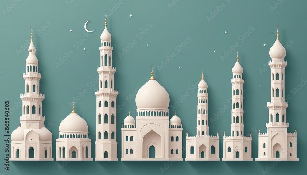 Obraz premium icon set vector art design. mosque. minaret. church. dome. pastel color. cathedral. temple. Vihara. the white house. the grand palace