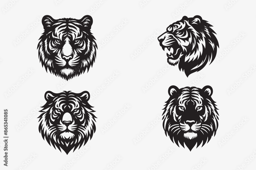 tiger head bundle silhouette vector tiger head bundle silhouette vector