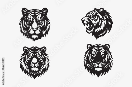 tiger head bundle silhouette vector 