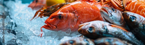 Fresh Fish on Ice at Seafood Market